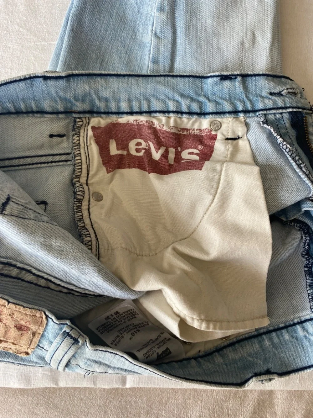 Levi's 510 30 x 30 Unisex Light Blue Navy Stitch Skinny Vintage Distressed